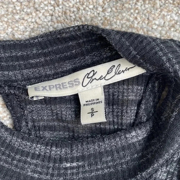 Express One Eleven Knit Sleeveless Striped Halter Top Open Back Black Gray S - Picture 2 of 6